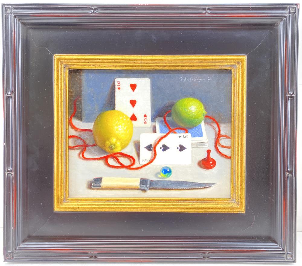 Debra Becks Copper Reds, Yellows, Blues, Green Oil on Canvas