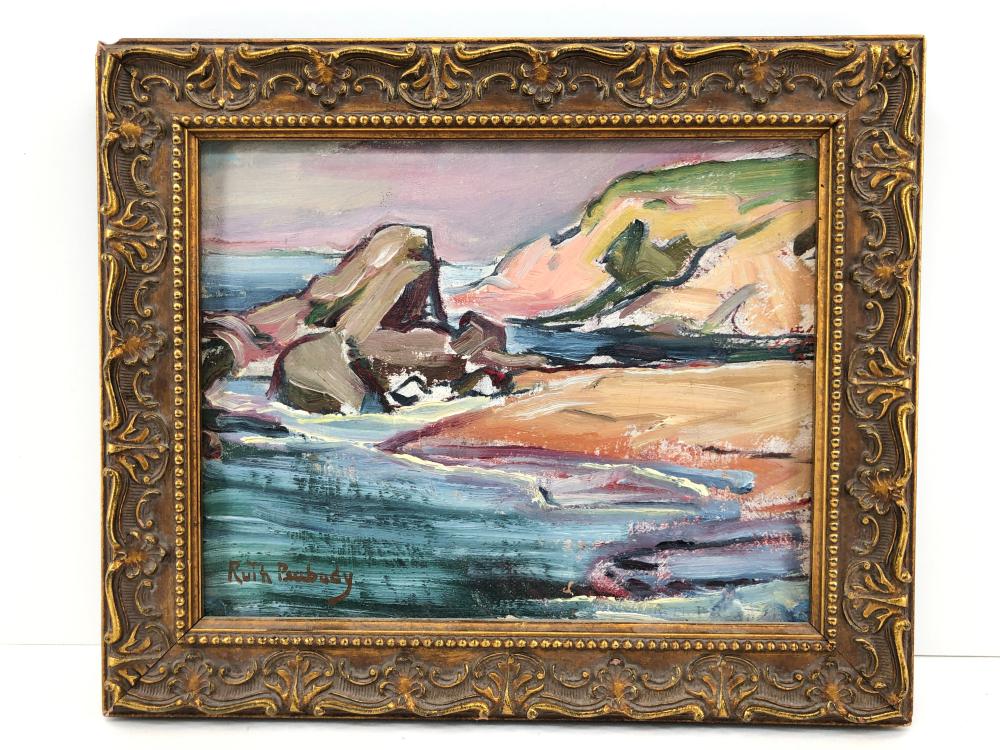 Ruth Peabody Beach Scene Landscape Oil on Board
