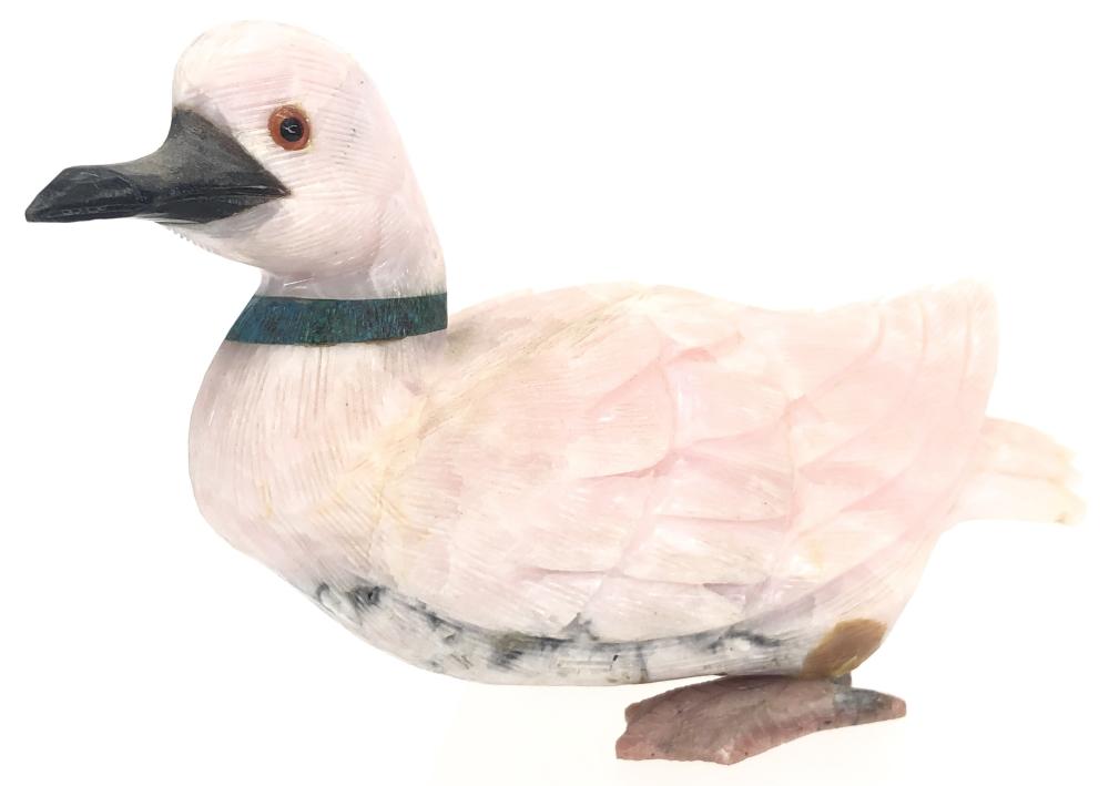 PERUVIAN HAND CARVED PINK OPAL DUCK SCULPTURES