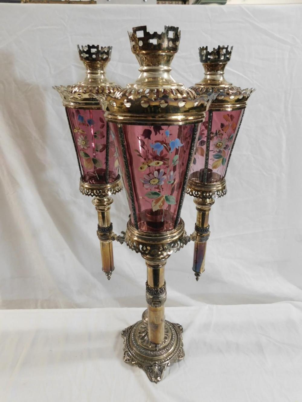 Victorian Cranberry Candelabra Lamp