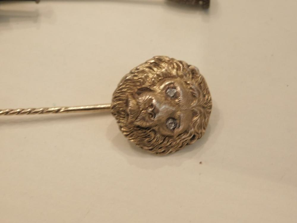 2 Antique Gold Lion & other Stick Pins