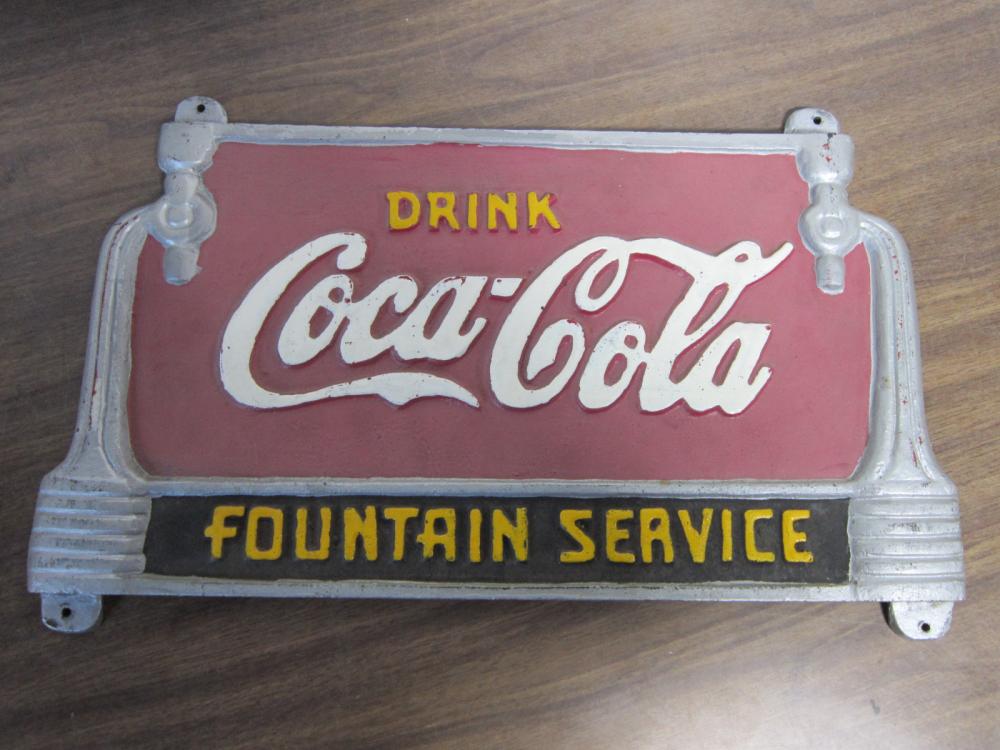 Vintage Cast Iron Hanging Coke Fountain Bench Sign