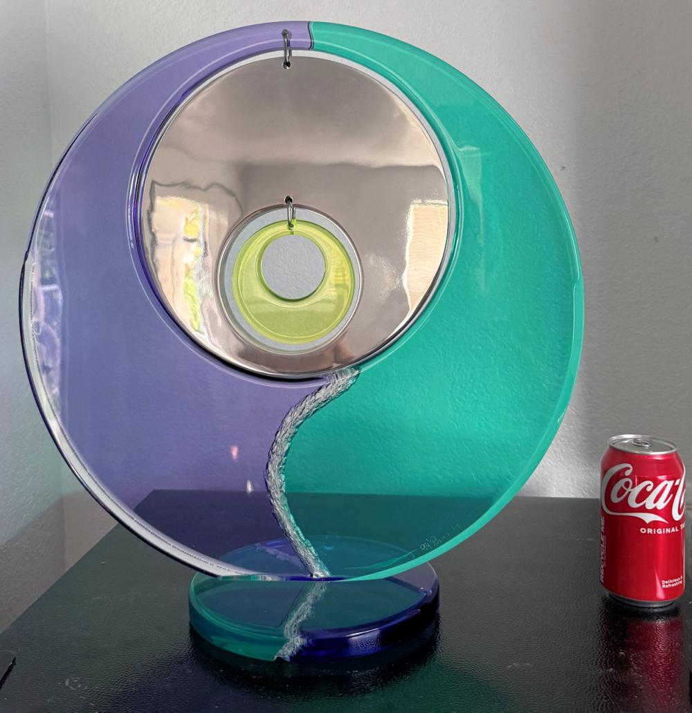 SIGNED MIXED MEDIA CIRCULAR GLASS/LUCITE SCULPTURE
