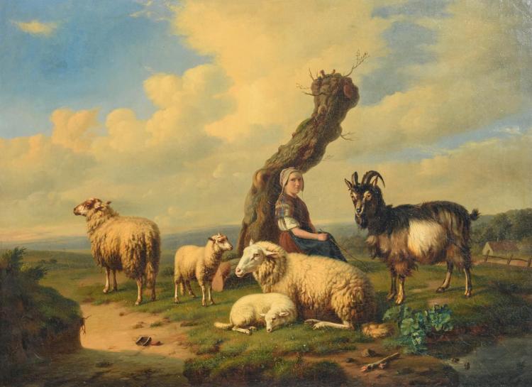 (Monogrammed E. J. V. (Verboeckhoven E. J.)), cattle in a landscape, oil on canvas, dated 1857, 68 x 92 cm