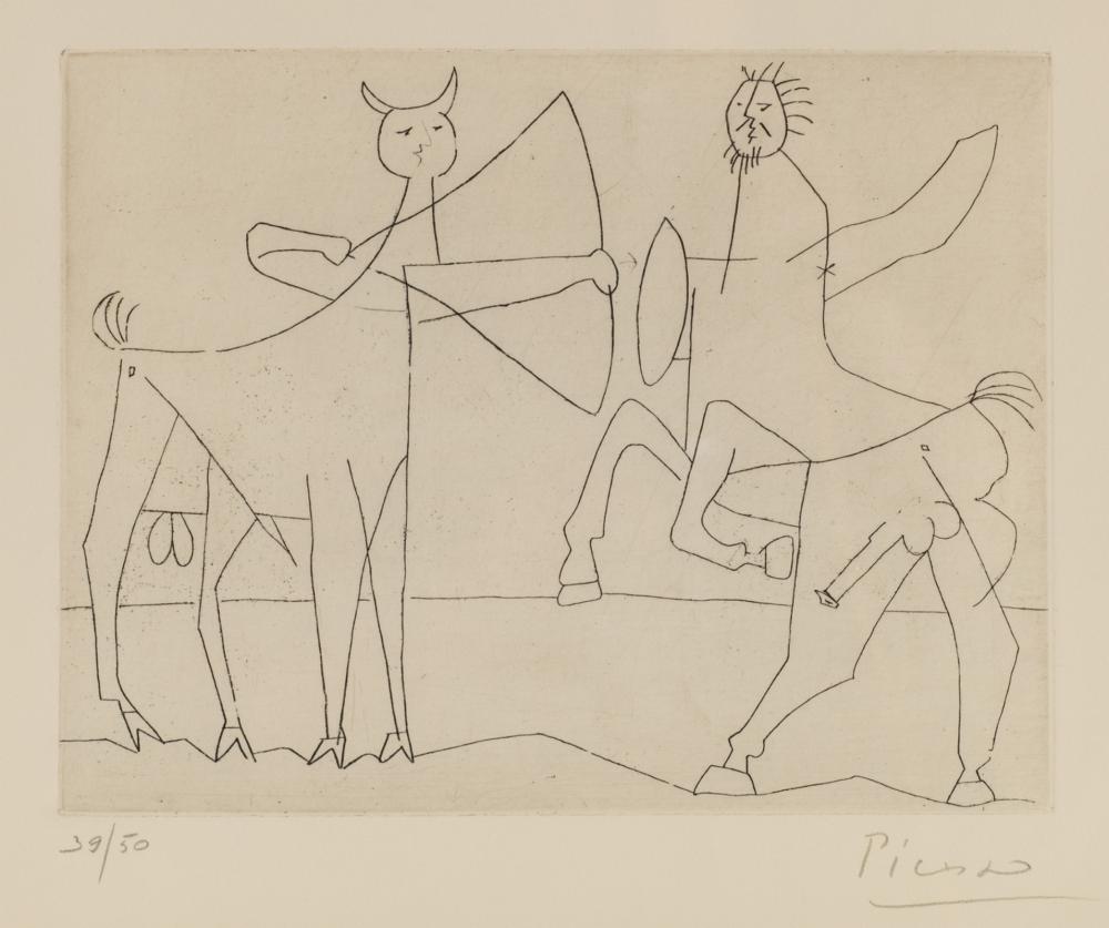 Picasso P.R., fighting centaurs, etching, no 39/50, 23,7 x 30,7 cm. Is possibly subject of the SABAM legislation / consult ‘Conditions of Sale’