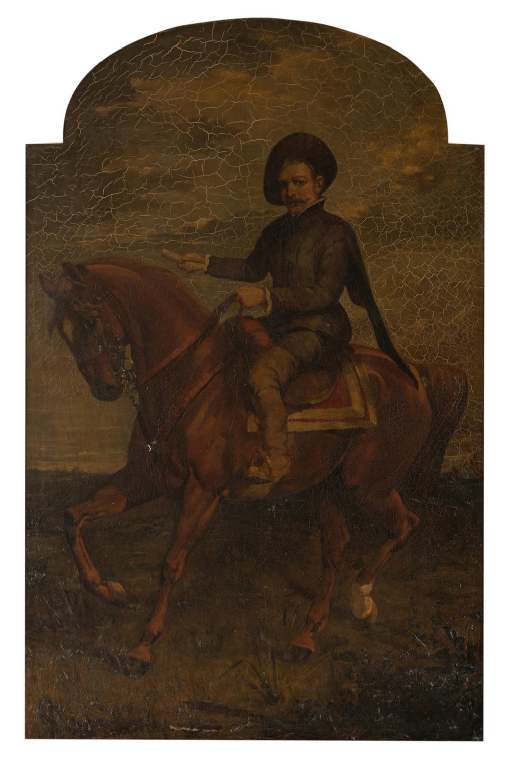 No visible signature, a portrait of the duke of Alba in the 17thC manner, oil on canvas, 89 x 140 cm
