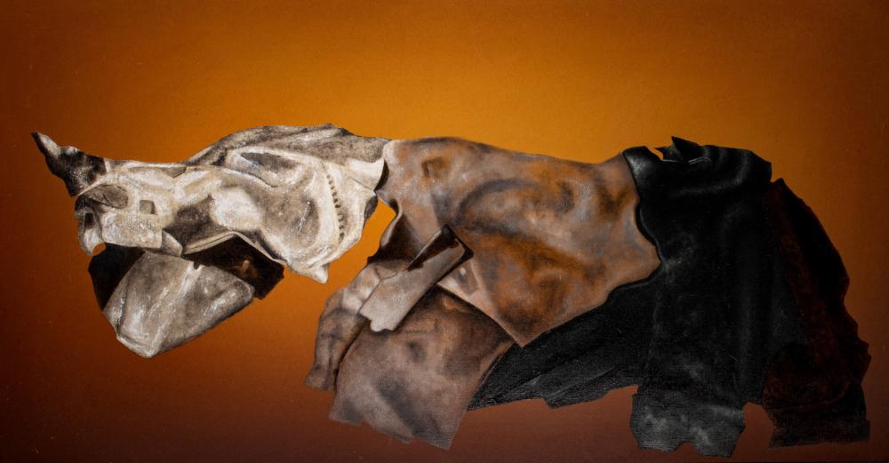 Roger Nellens (1937-2021), 'Rhinocéros', 1993, oil on canvas in artist's frame, 80 x 150 cm