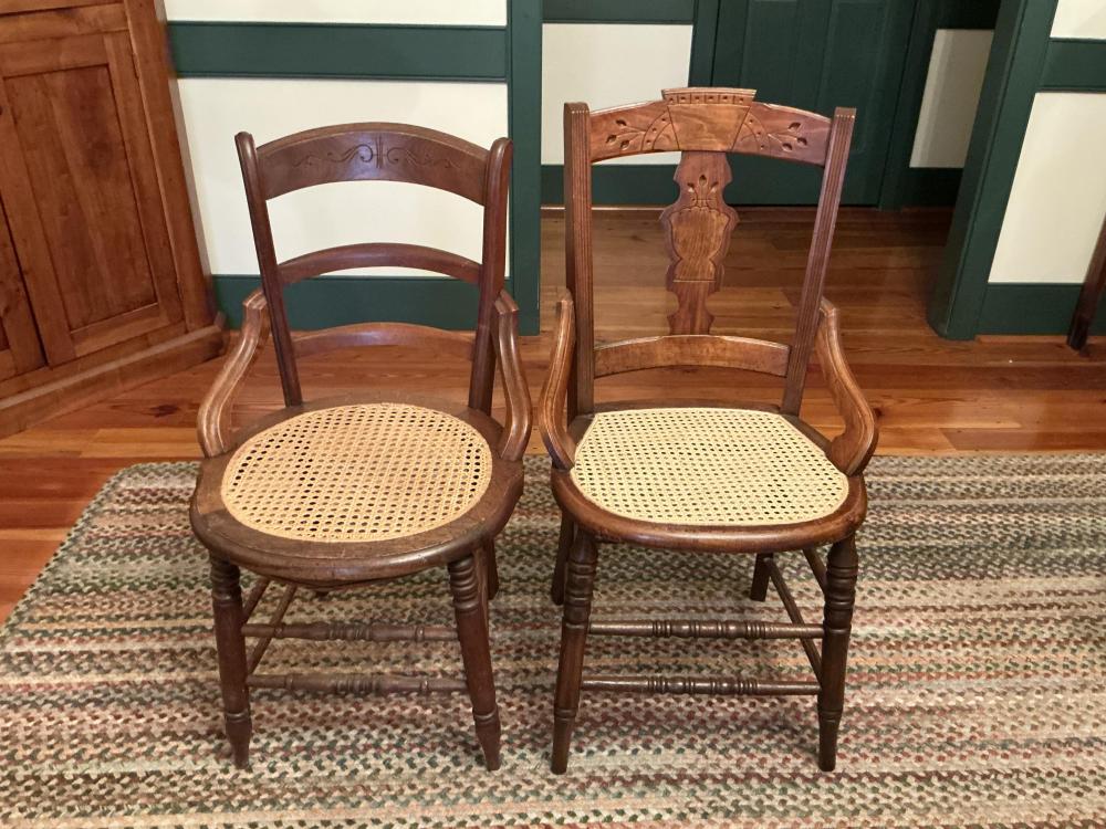 Two Walnut Cane Seat Chairs