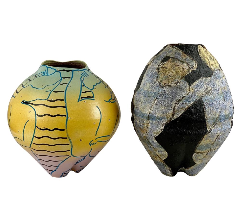 Pair of Large Ceramic Floor Vases, Signed