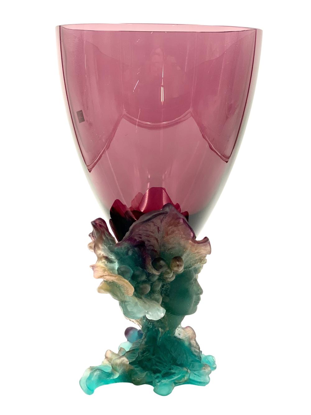 Daum France Giant Green Amethyst Glass Vase