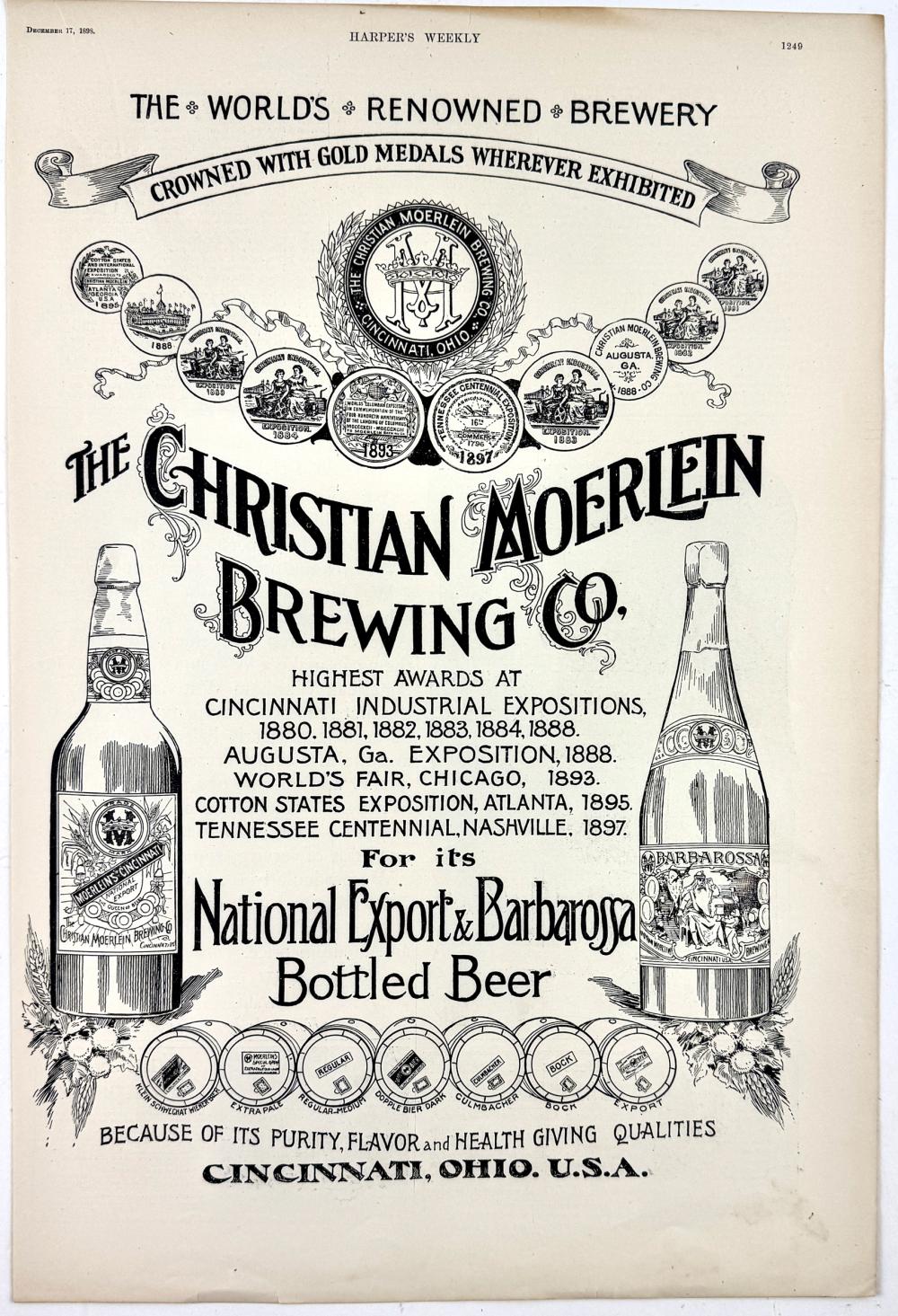 1898 Harper's Weekly Moerlein Brewery Ad
