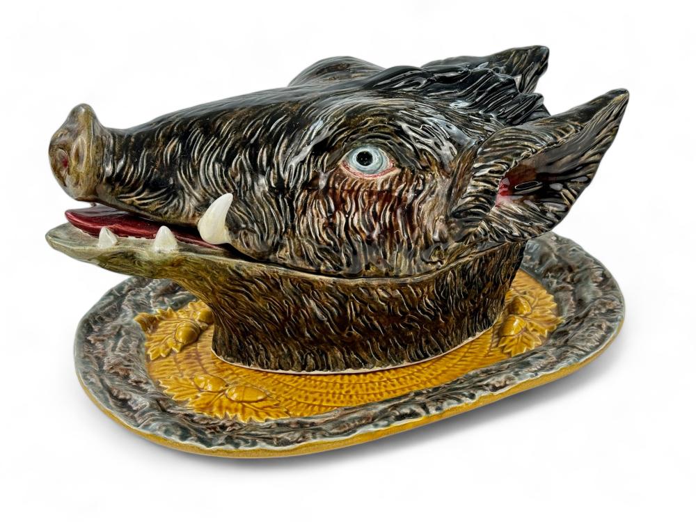 Portuguese Majolica Boar's Head Tureen