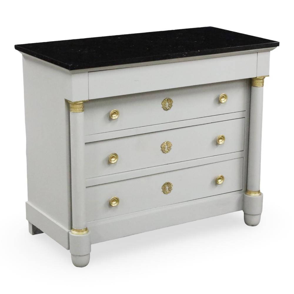 FRENCH EMPIRE PAINTED COMMODE, 19TH C.