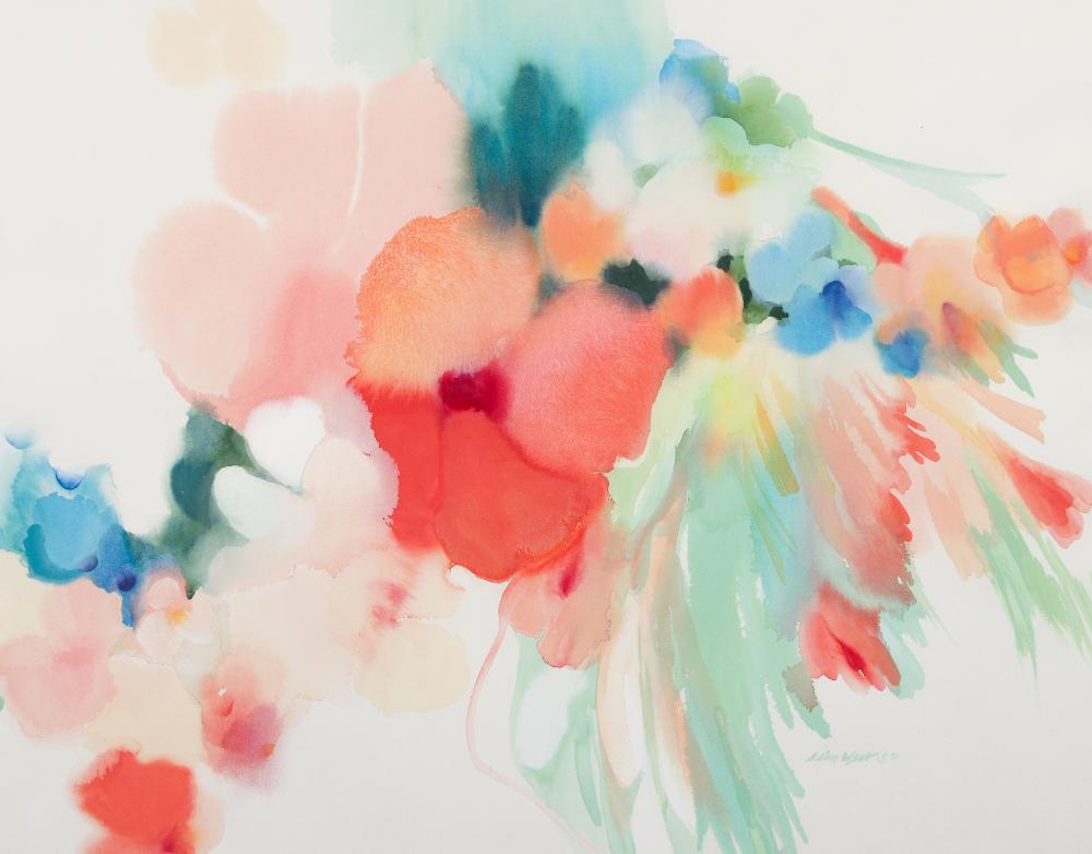 Jean West Watercolor on Paper Peach Floral
