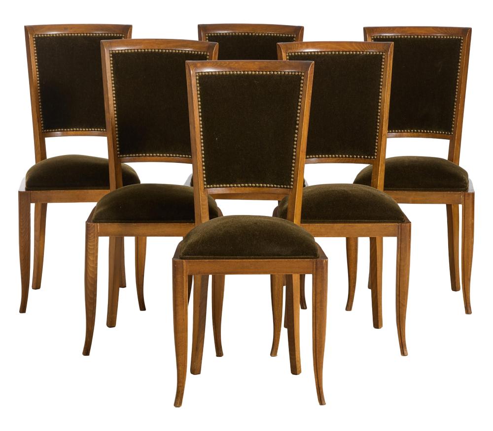 Six Antique Biedermeier Cherry Mohair Dining Chairs, mid 19th c., H.- 38 1/2 in., W.- 17 1/2 in., D.- 17 1/2 in. (6 Pcs.)