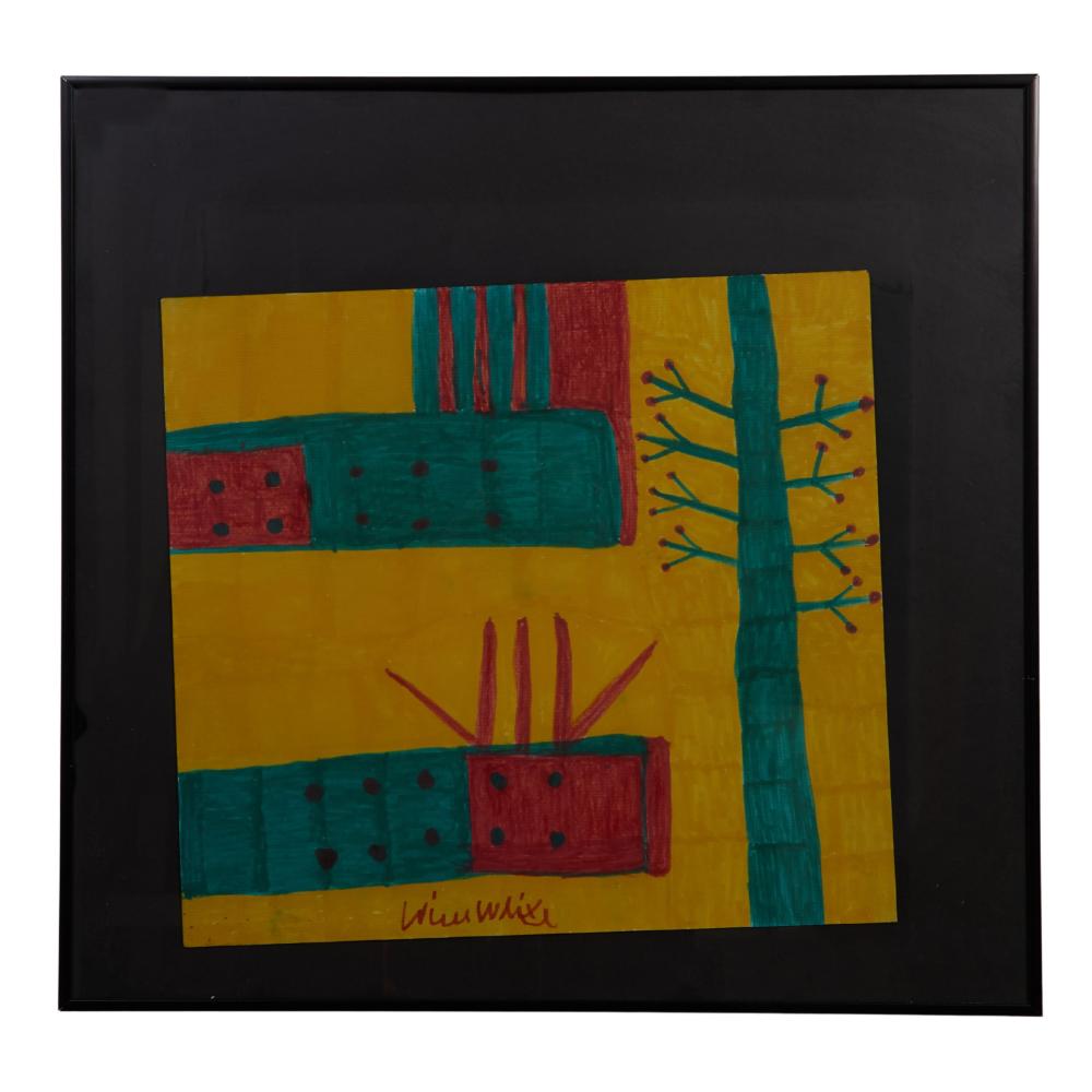 Willie White (American, Mississippi/Louisiana, 1908-2000), "Untitled: Abstract with Trees," H.- 14 1/2 in., W.- 16 in., Framed- H.- 21 3/4 in., W.- 22 1/4 in.