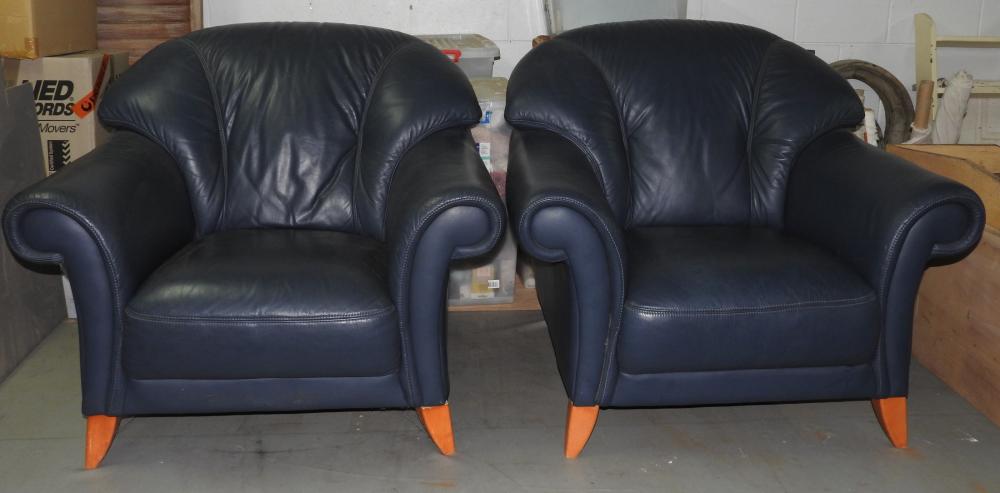 Two Blue Leather Armchairs