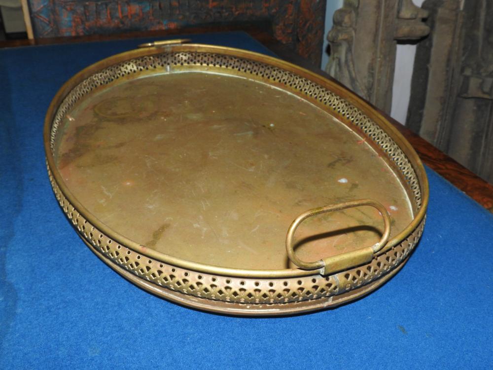 A Handmade Brass Handled Tray with Pierced Decoration.