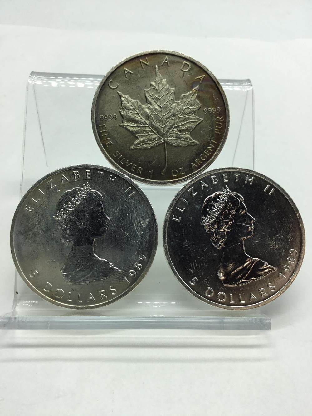 3 Canadian 1 Argent Ounce.999 Fine Silver Rounds
