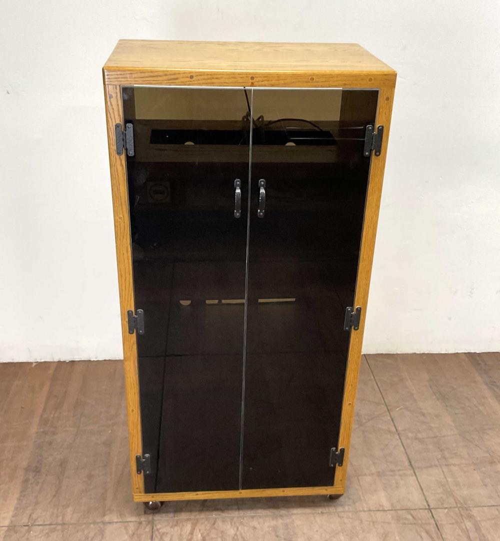 Custom Bench Made Oak Cabinet w/ Smoked Glass Door