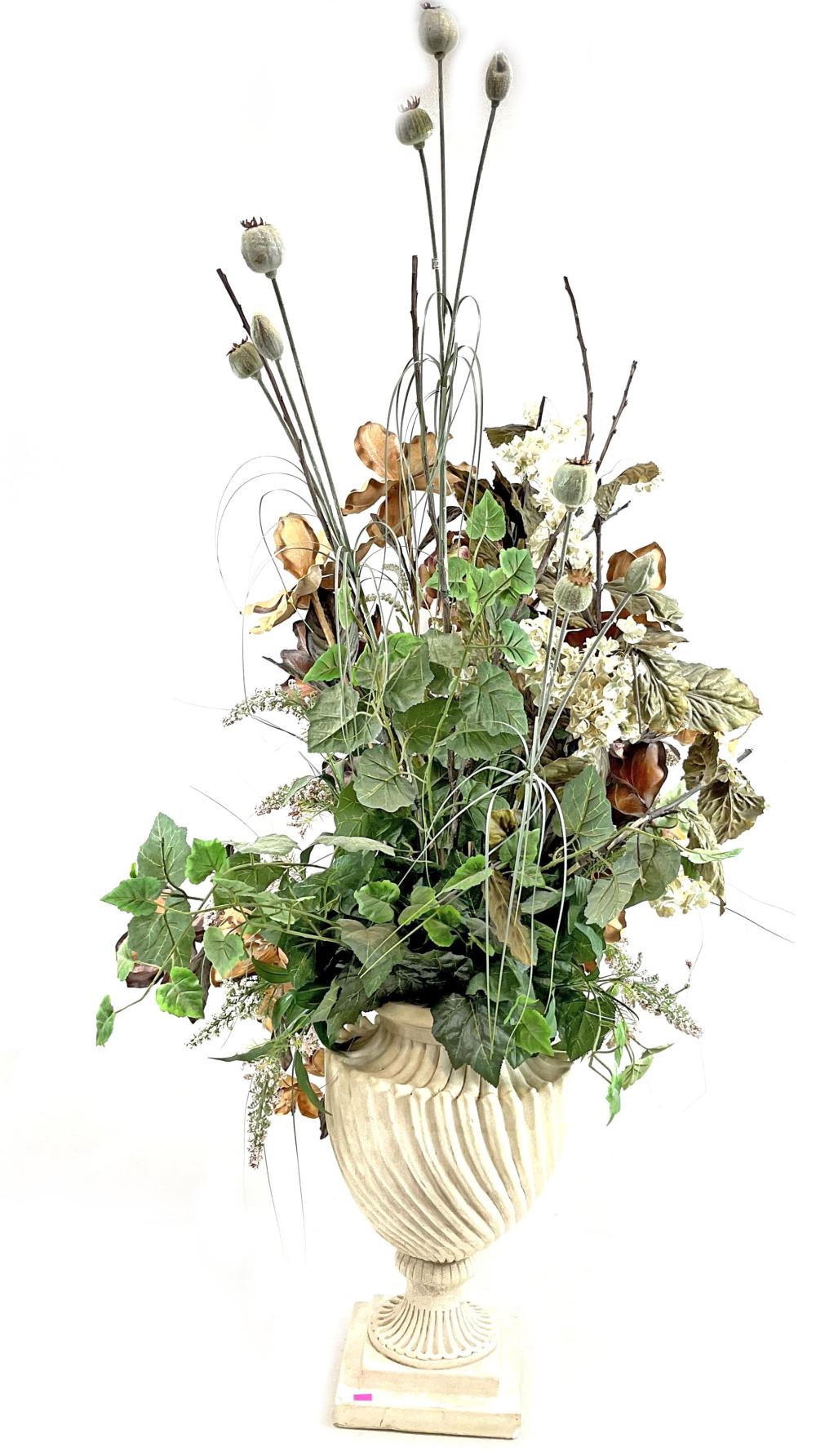 Classical Plaster Vase w/ Faux Floral Arrangement