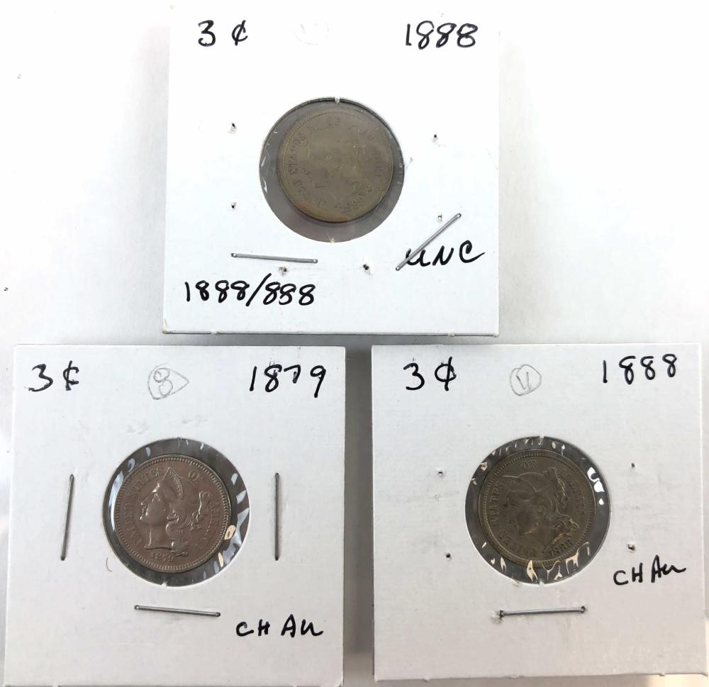 (3) United States 3 Cent Piece Coins