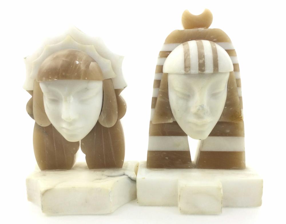 Art Deco Marble & Alabaster Egyptian Bookends
