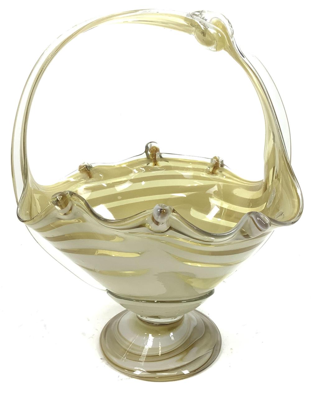 Murano Style Hand Blown Art Glass Basket