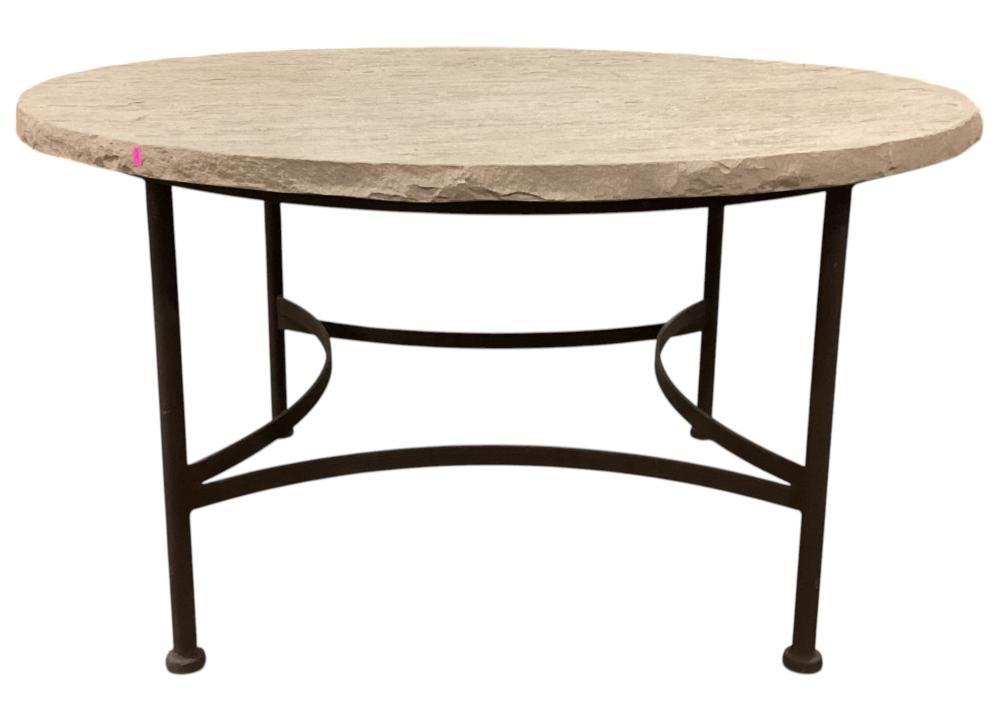 Rustic Iron & Sandstone Top Patio Dining Table