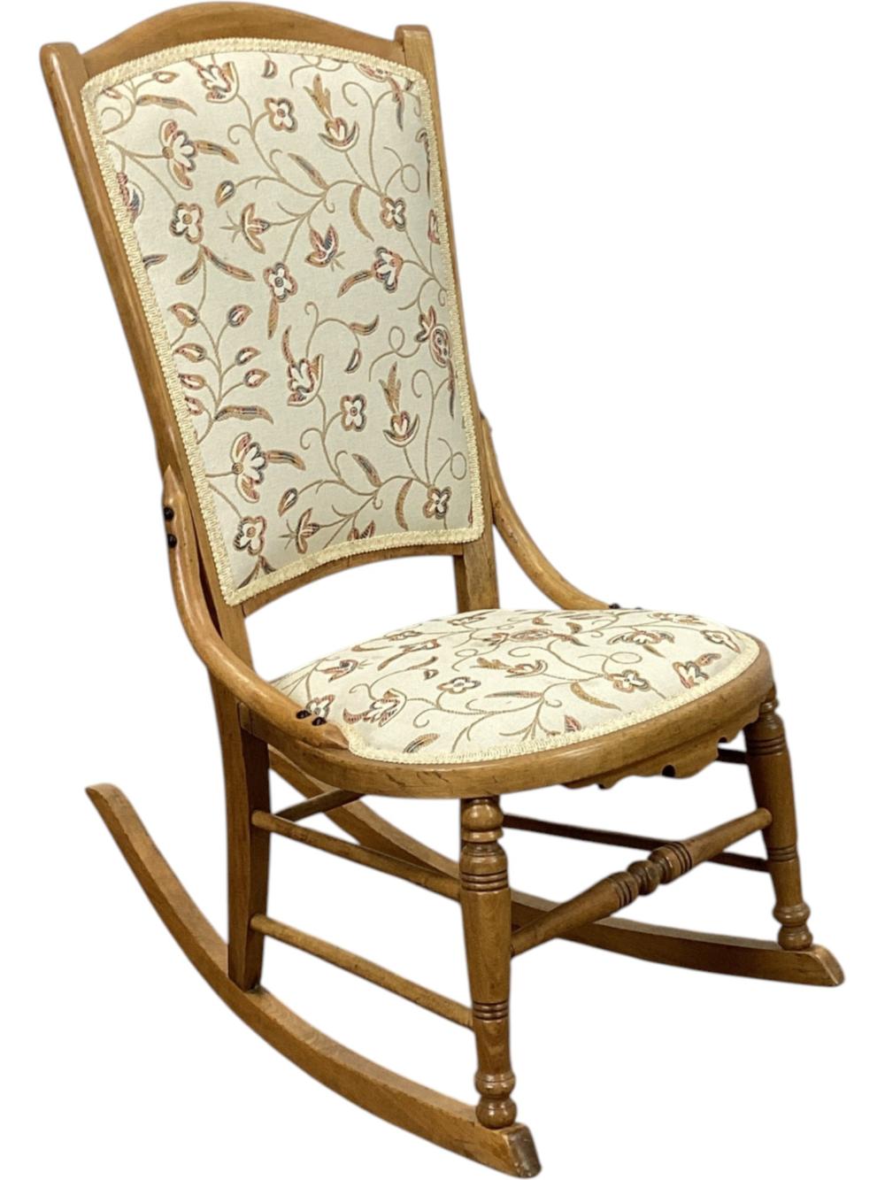 Late Victorian Turned Pine Wood Rocking Chair