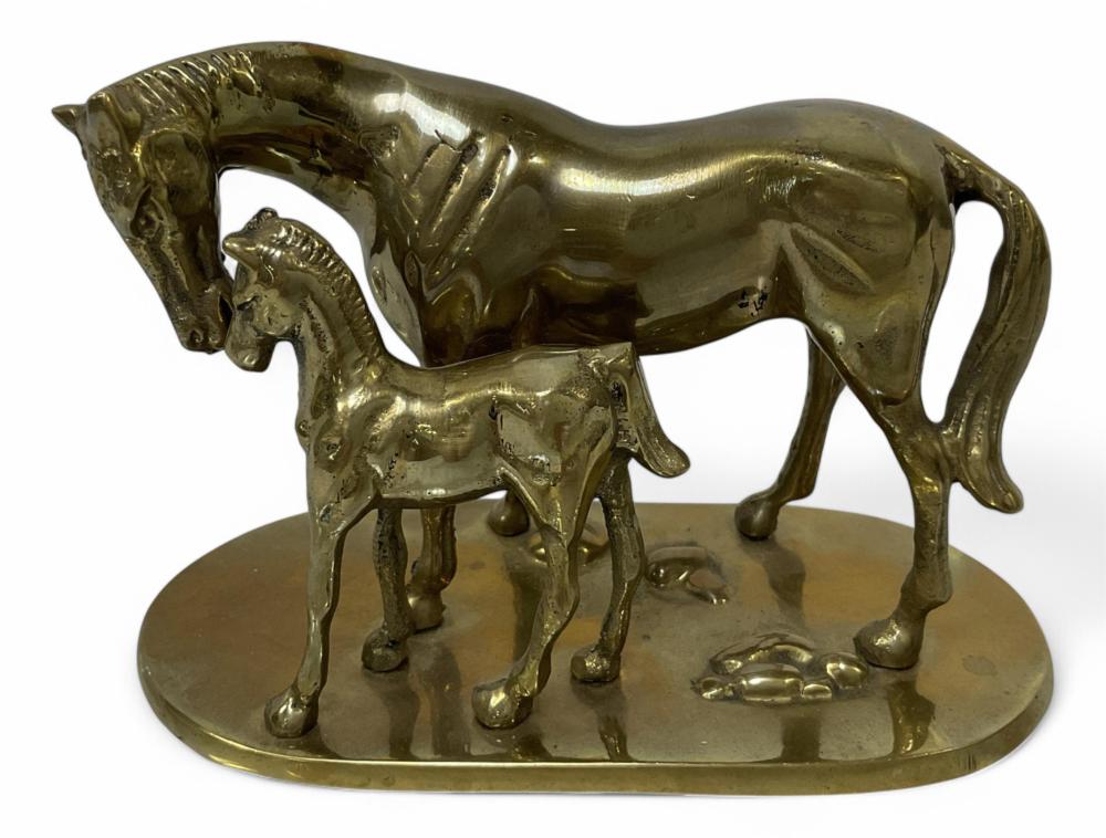 Mare & Foal Brass Sculpture On Lucite Base