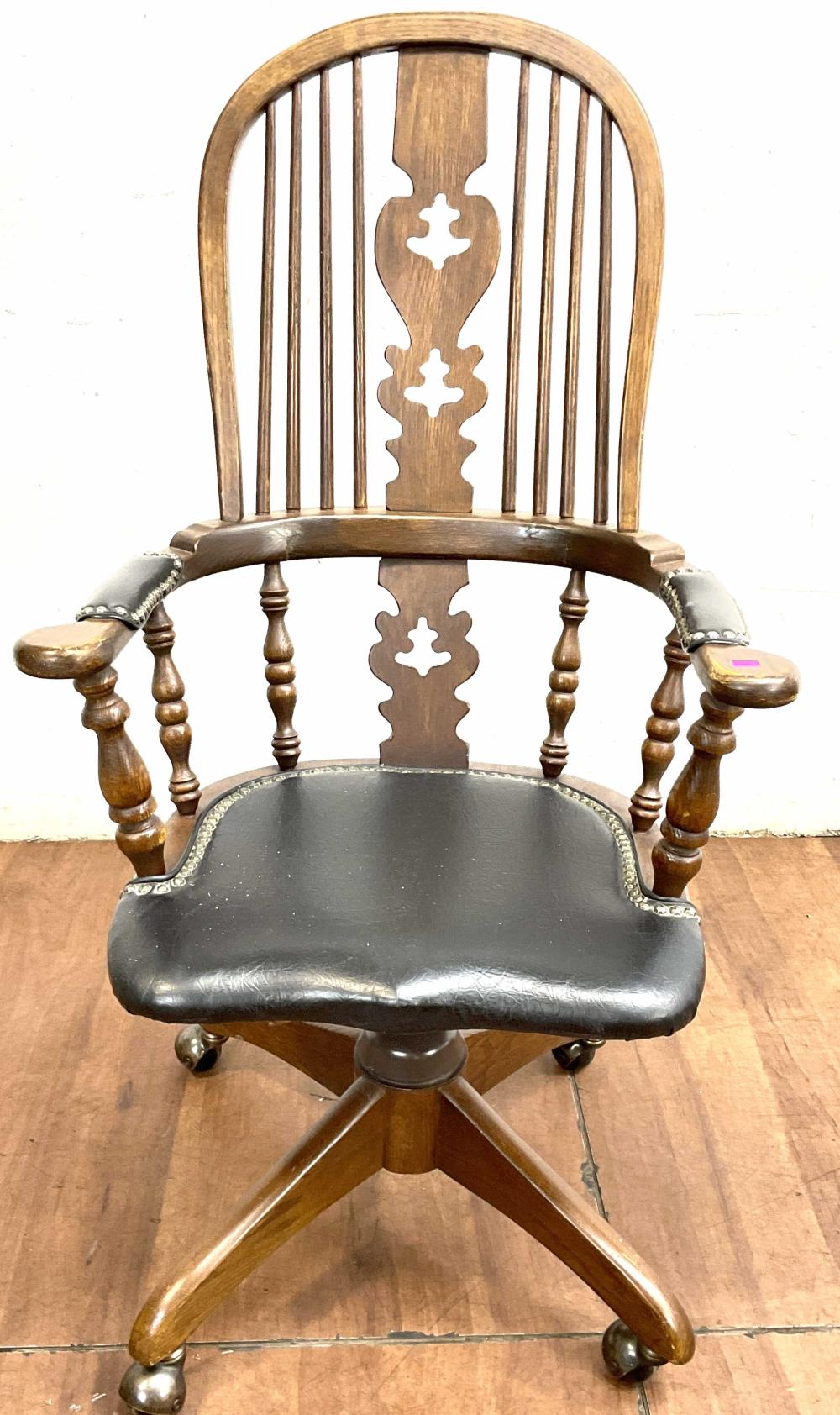 Antique Oak British Windsor Style Office Chair