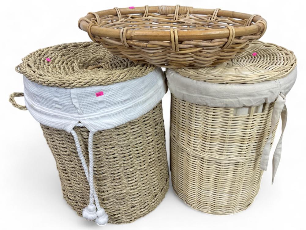 (3) Laundry Baskets & Woven Basket