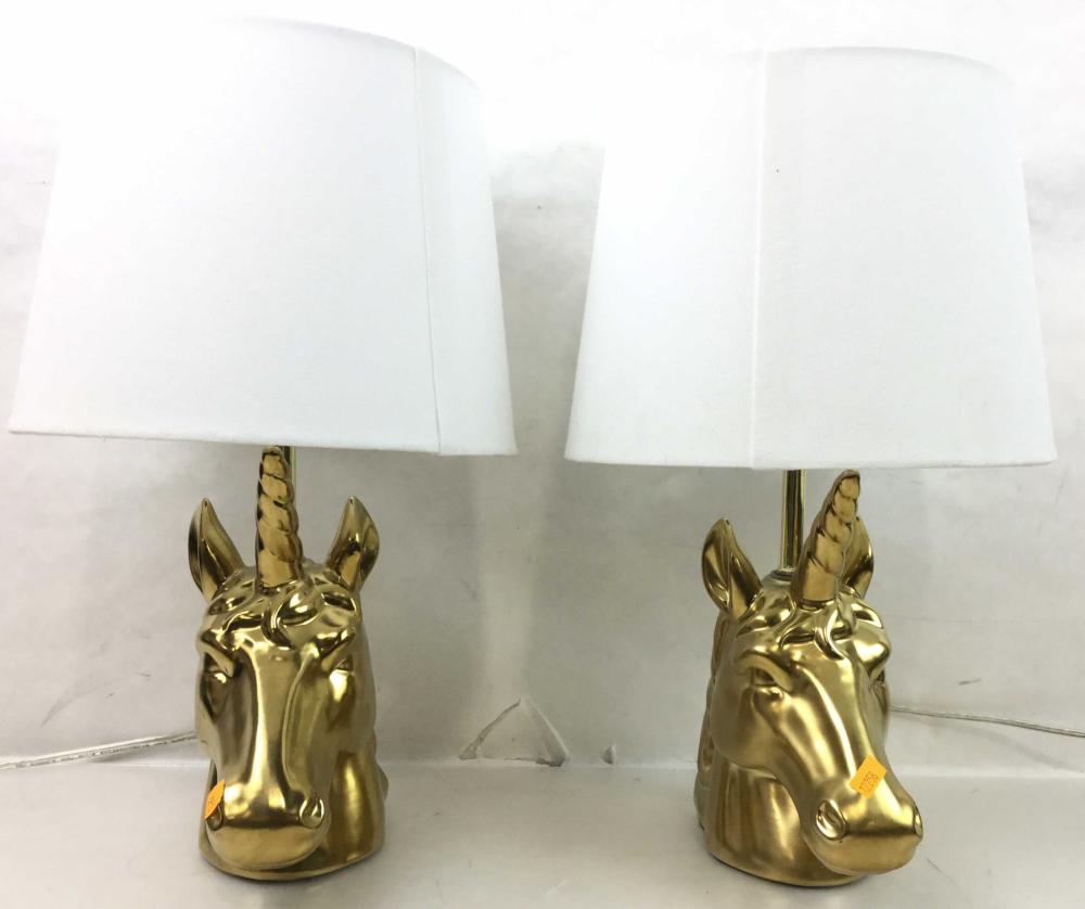 Pair Of Ceramic Unicorn Table Lamps