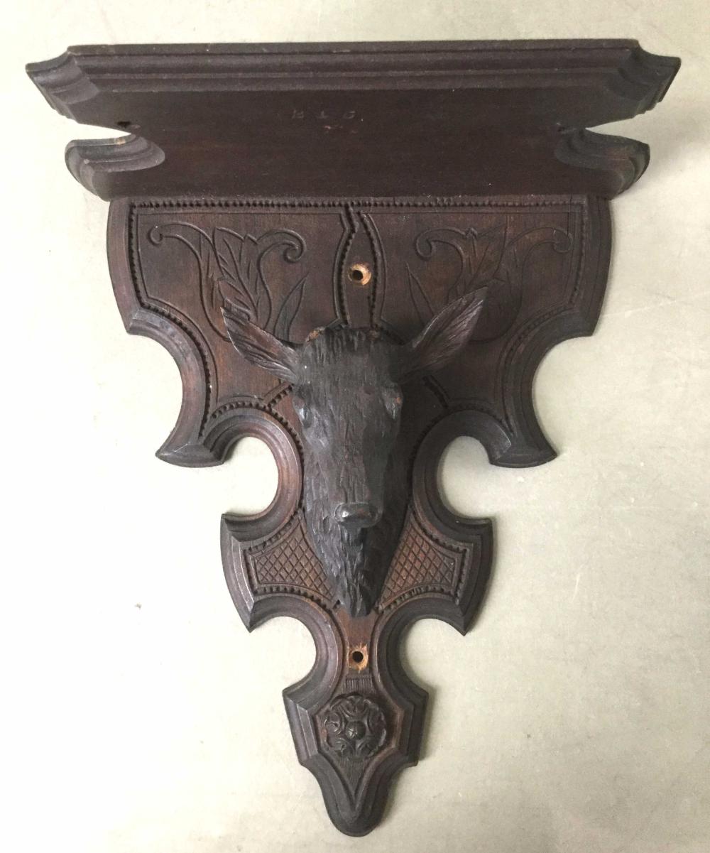 Black Forest Style Carved Deer Wall Shelf (245)