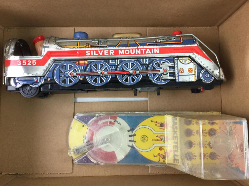 Vintage Tin Toy Train And Marx Toy Basketelle Toy
