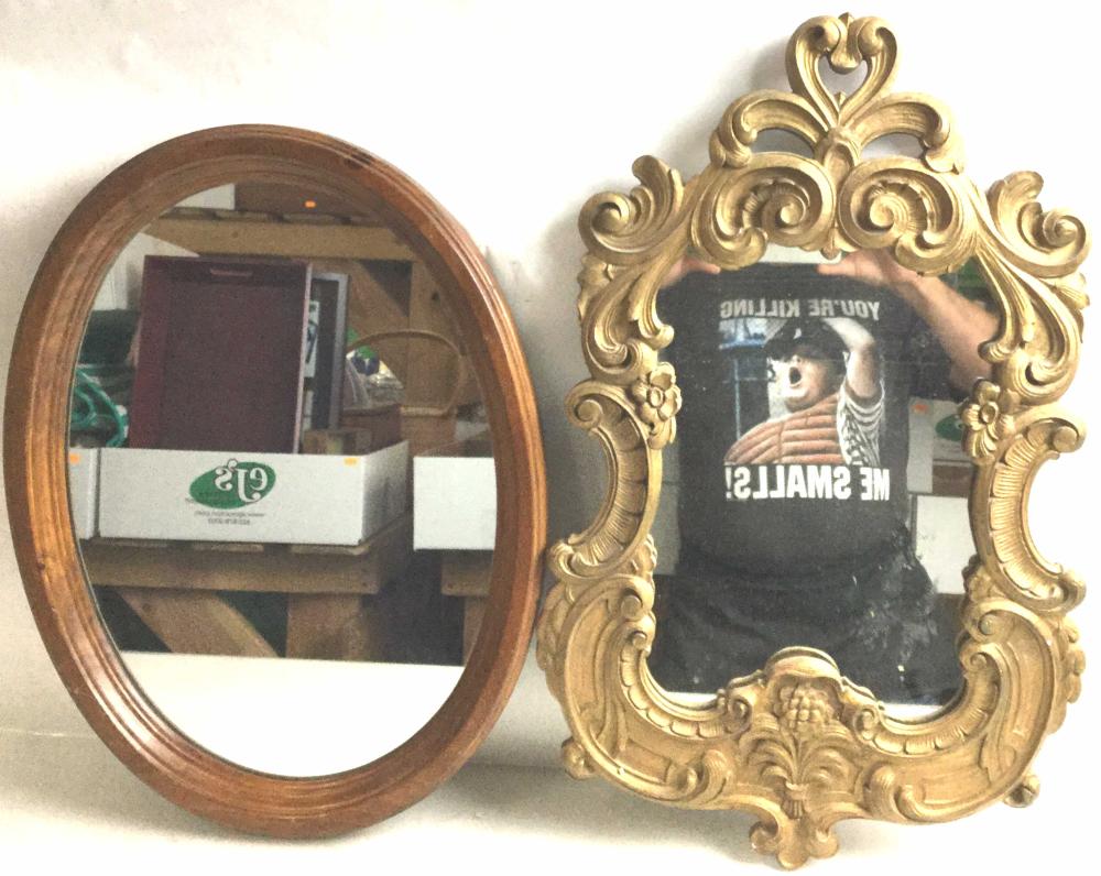(2) Wood Framed Wall Mirrors