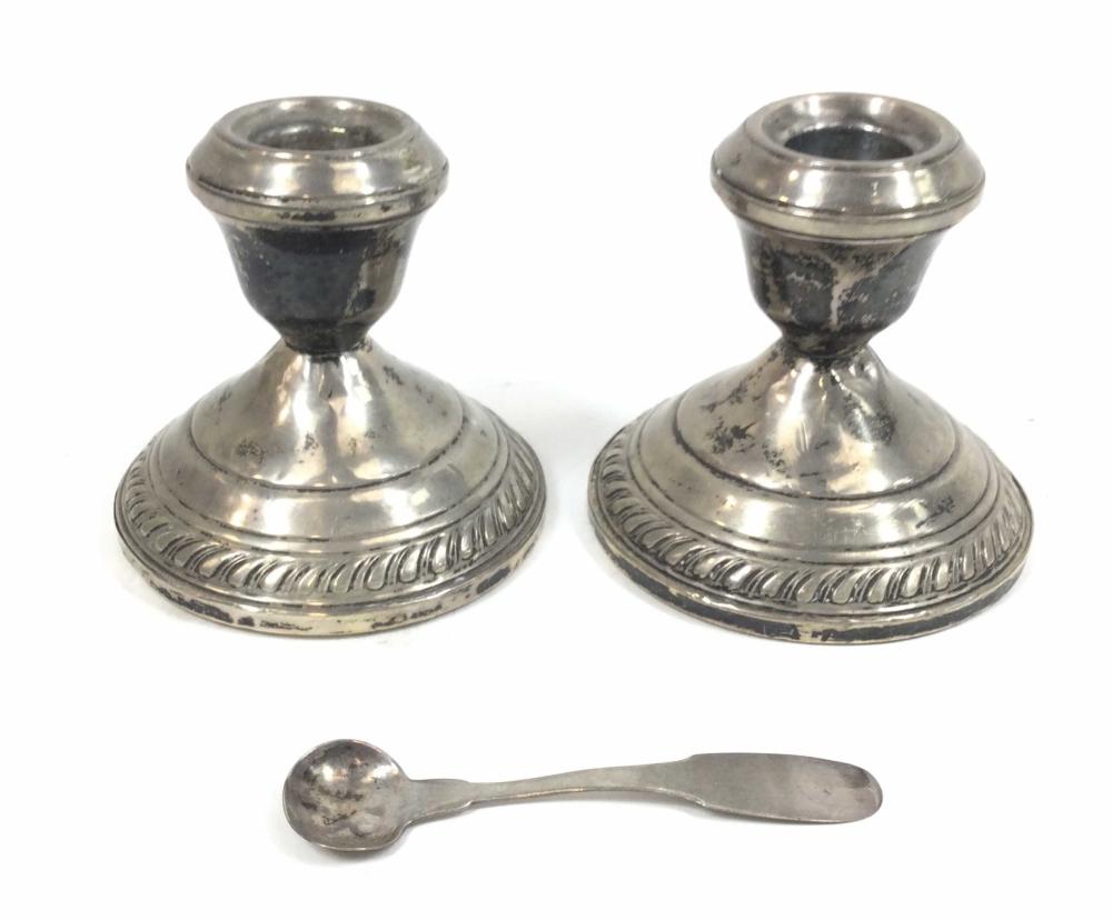 (3) Weighted Sterling Candle Holders, Silver Spoon