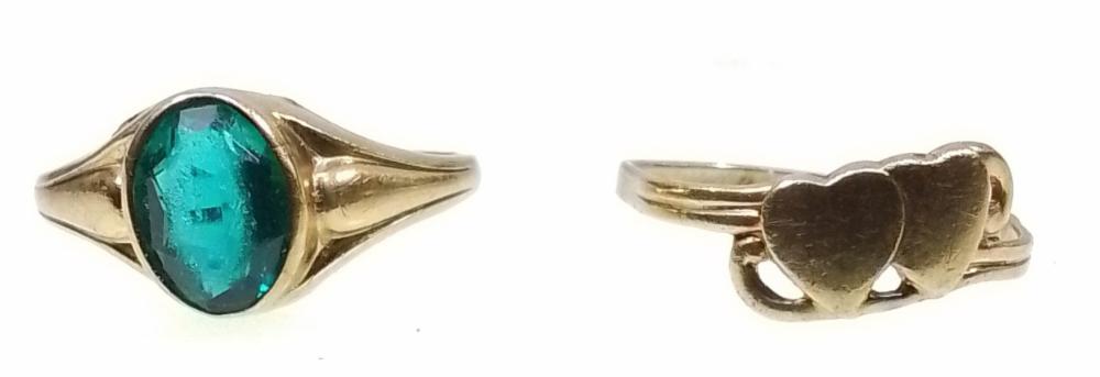 (2) 10K Yellow Gold & Cubic Zirconia Rings, Size 4