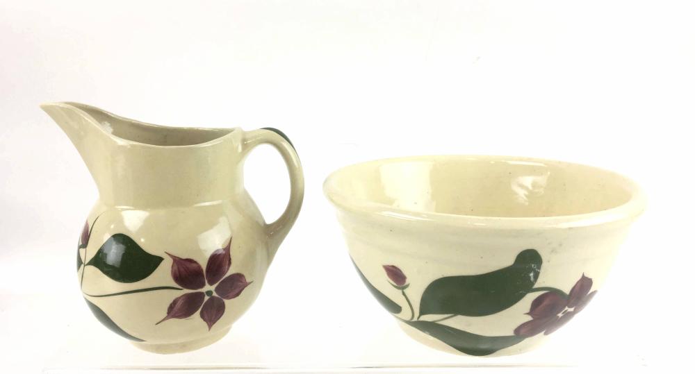 Vintage Watt Star Flower Pottery Pitcher & Bowl