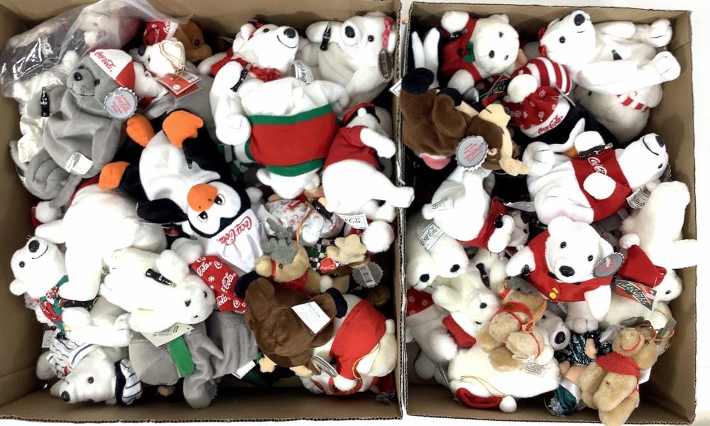 Large Assortment Of Coca Cola Stuffed Animals
