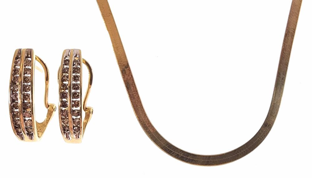(2pc) 10K Yellow Gold & Diamond Earrings, Necklace