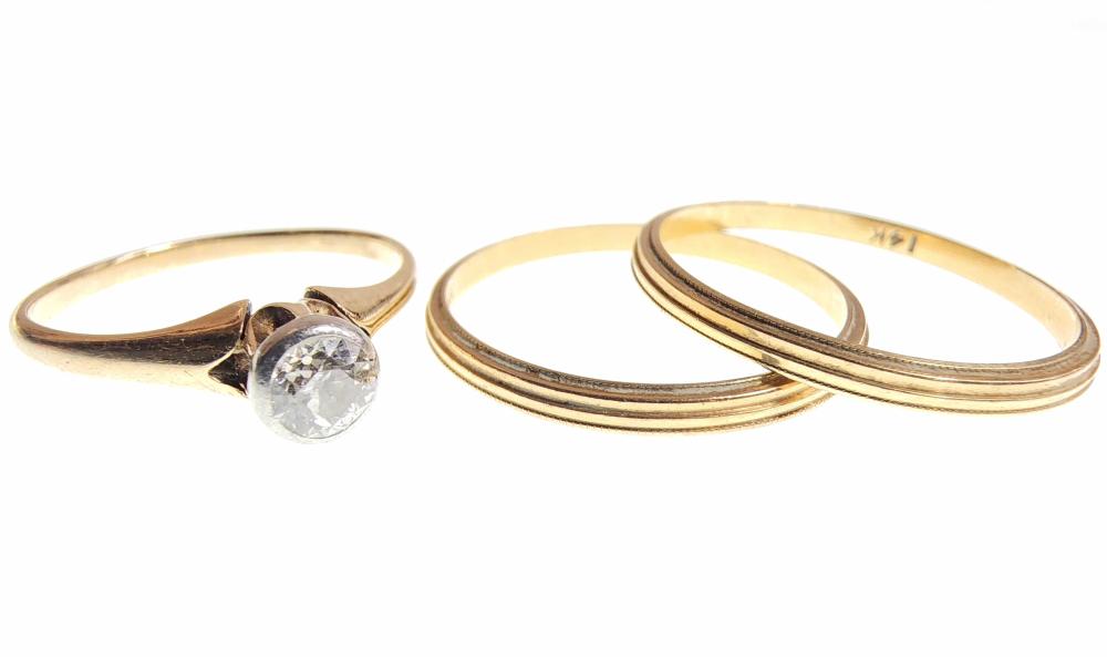 (3pc) 14K Yellow Gold & Diamond Rings
