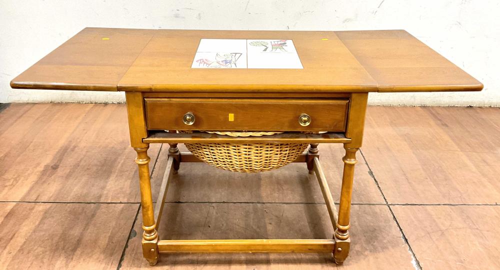 Mid Century Tile Top Drop Leaf Maple End Table