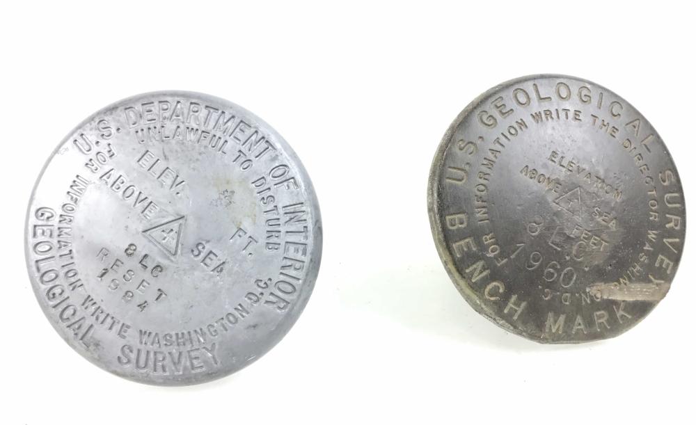 (2) Vintage U.S. Geological Survey Bench Mark