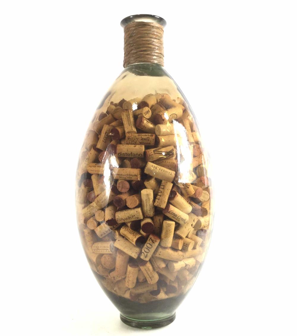 Amber Glass Floor Vase With Wine Corks