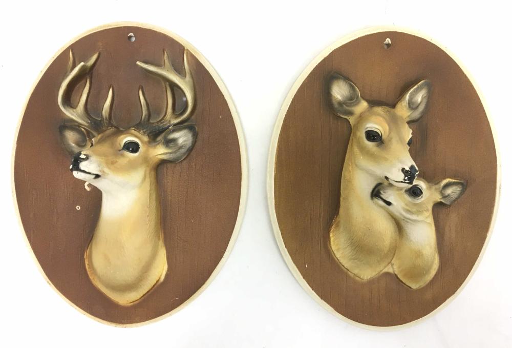 (2pc) Ceramic Hanging Deer Plaques