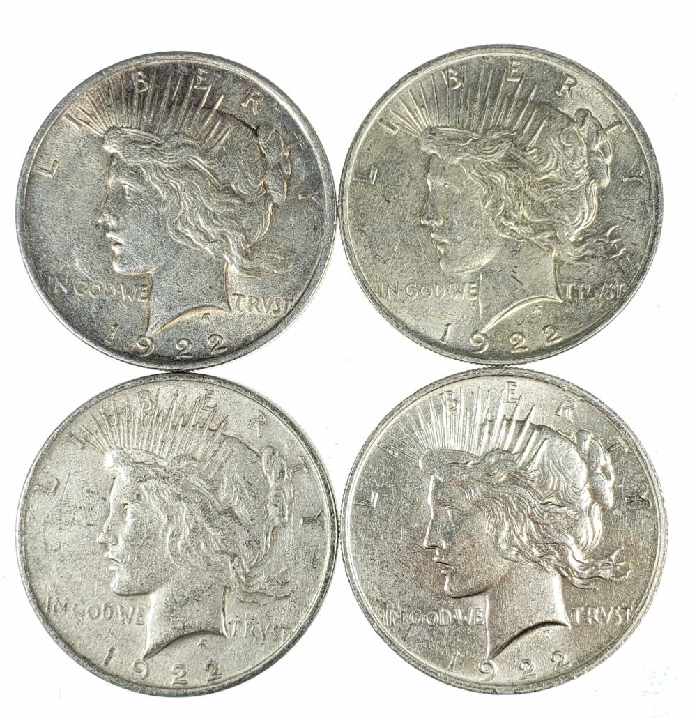 (4) 1922 U.S. Peace Silver $1 Dollar Coins