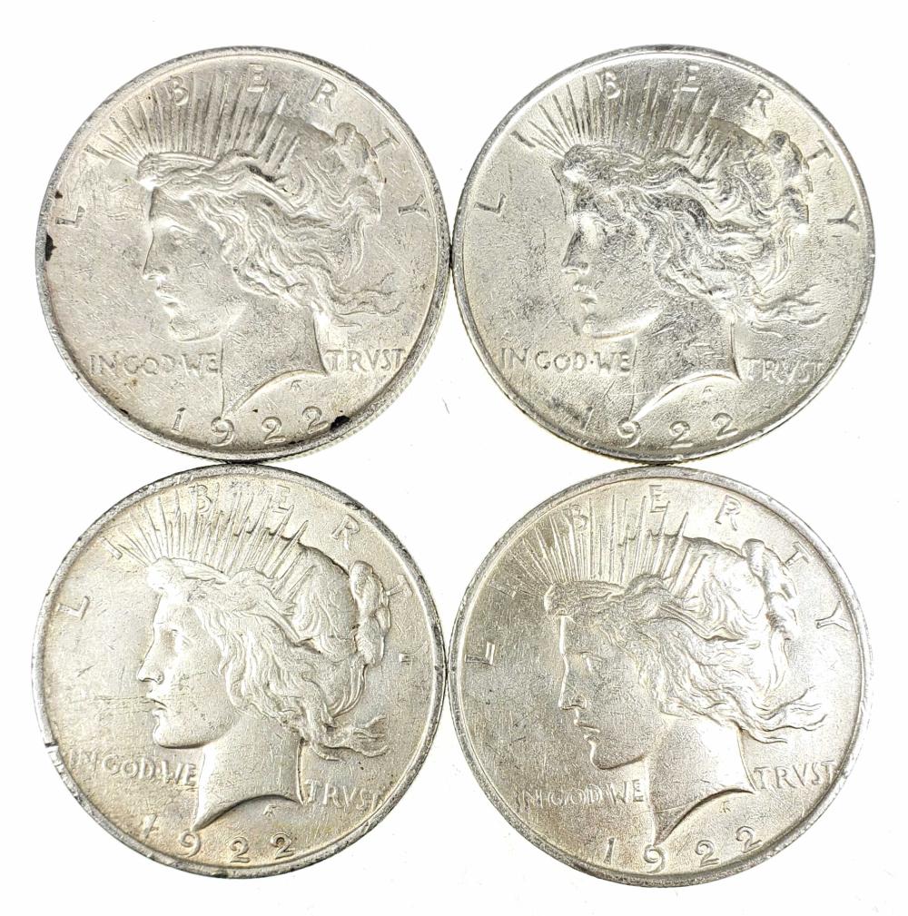 (4) 1922 U.S. Peace Silver $1 Dollar Coins