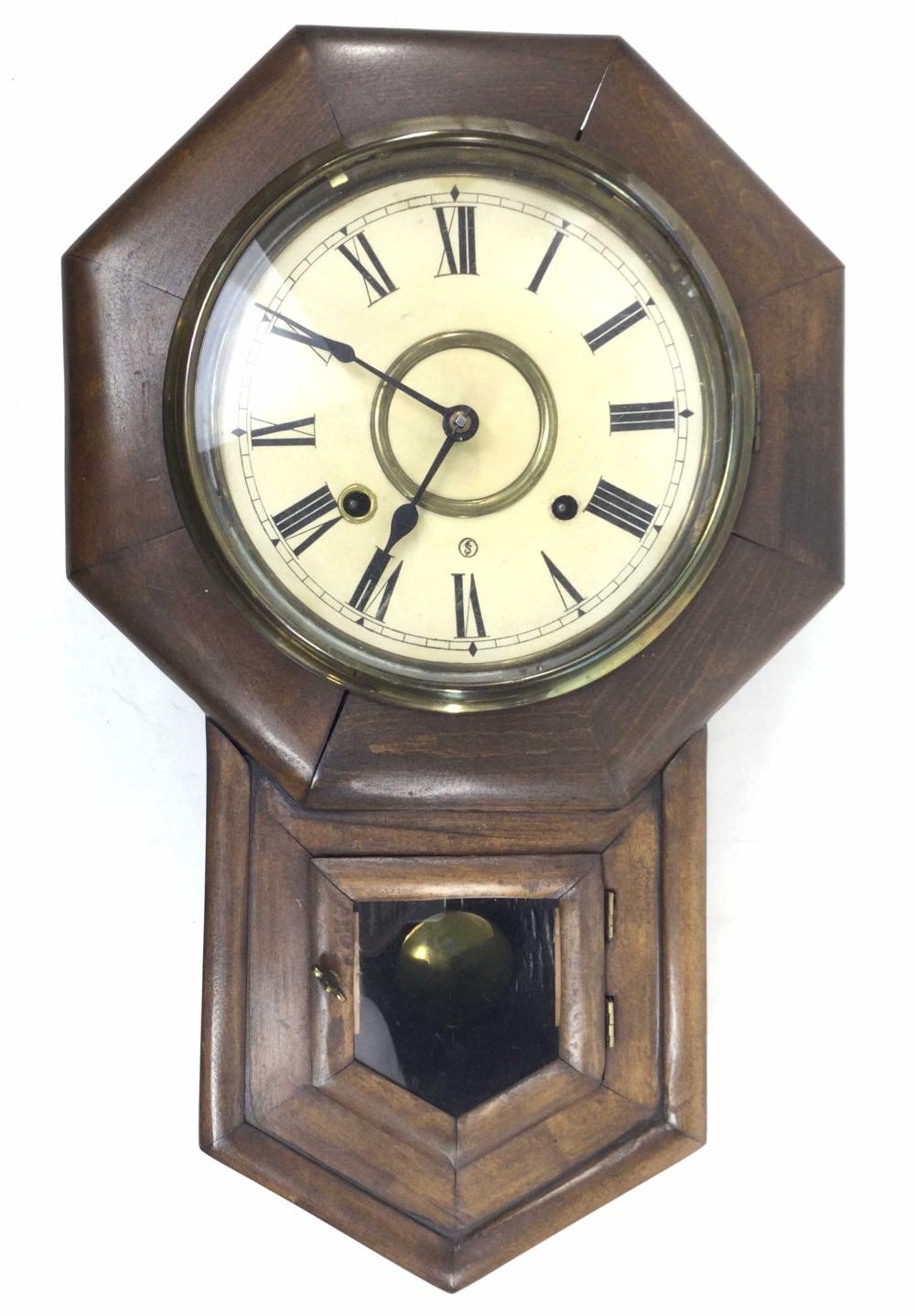 Antique Esj Walnut Wall Clock w/ Key